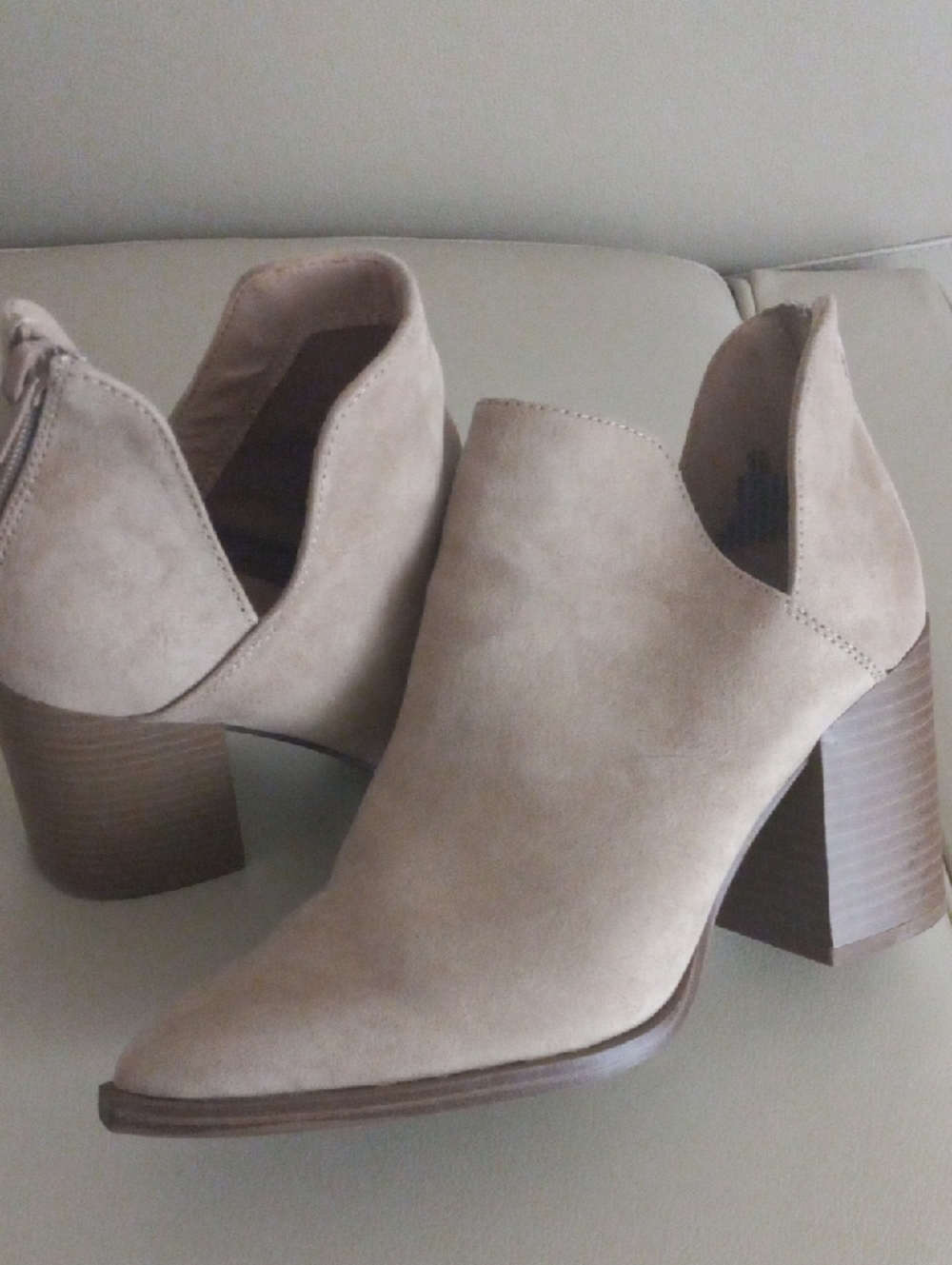 SM New York Taupe Suede Cutout Block Heel Ankle Booties